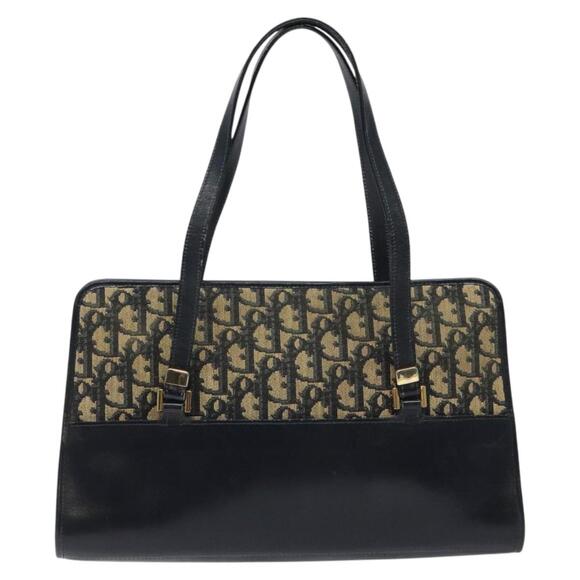 DIOR Trotter Canvas Hand Bag Navy Gold - Picture 3 of 12